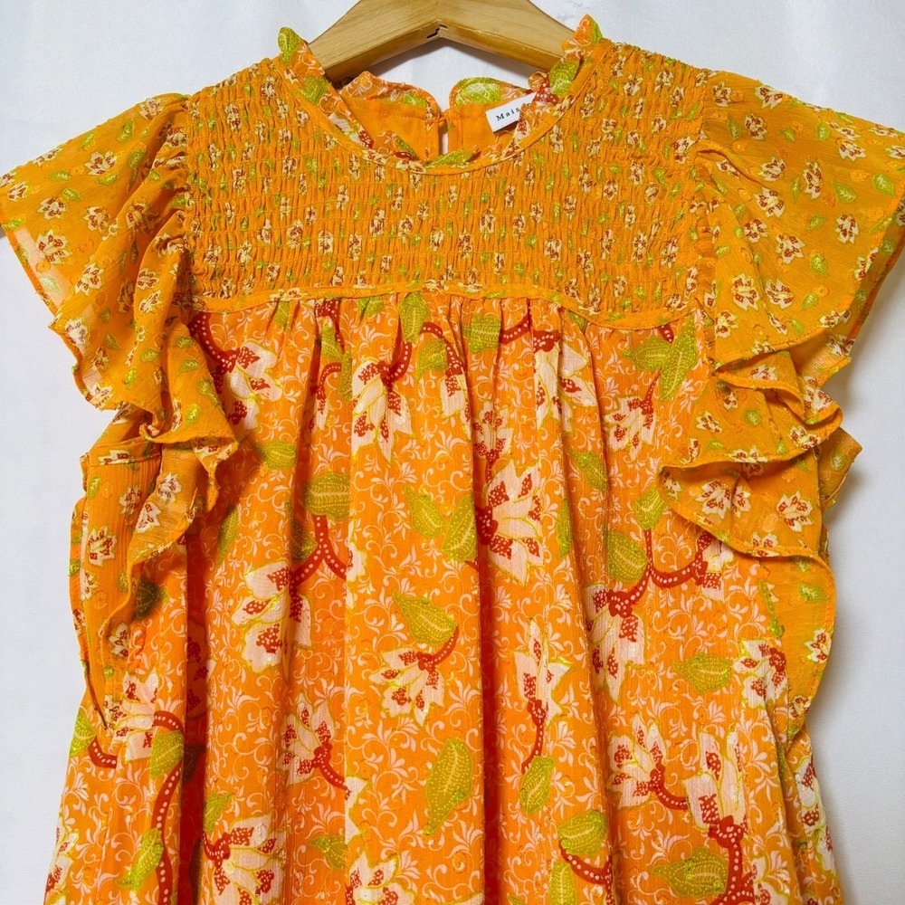Maison d'Amelie Blouse‎ Women's XSmall Orange Floral Blouse - Picture 4 of 5